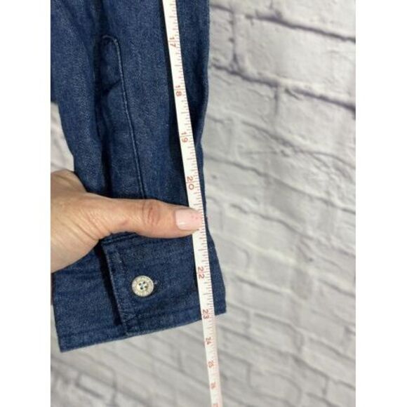 Gloria Vanderbilt Dark Blue Denim Button Front Blouse Size L&M Long Sleeve Shirt - Picture 13 of 16
